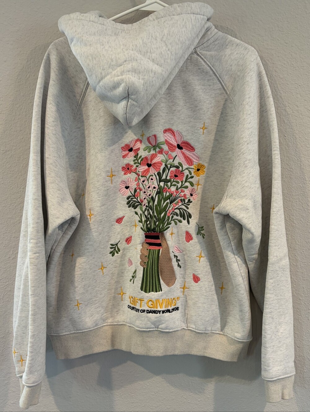 DANDY WORLDWIDE Womens Embroidered Flower Boquet Graphic Hoodie Sweatshirt Med